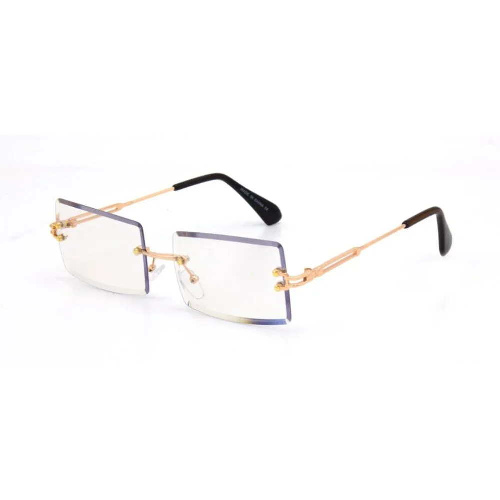 Men Hip Hop Sunglasses Square Rimless‎ Clear Lens Diamond Cut Migos Quevo Style